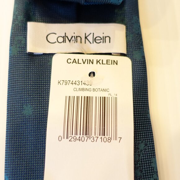 CALVIN KLEIN Blue Climbing Botanic Floral Silk Slim Tie - Picture 3 of 3